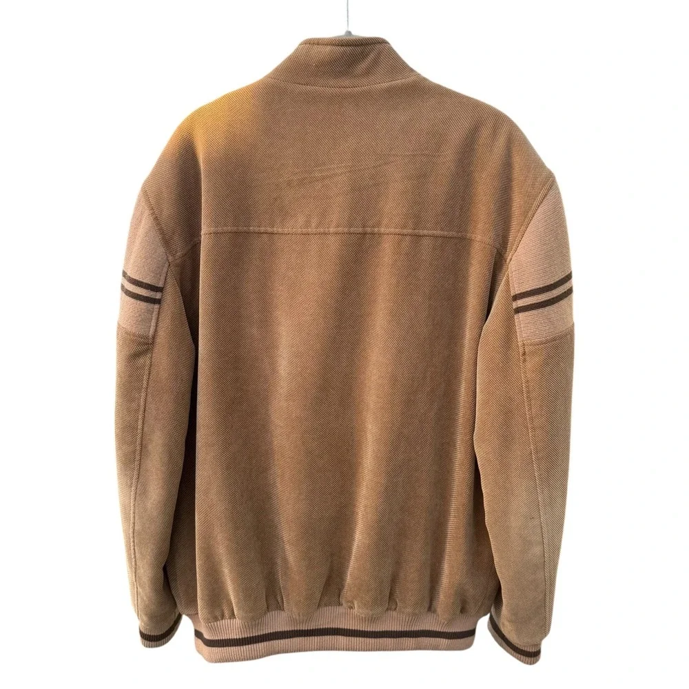Gold Penguin Men's Bomber Jacket Tan Corduroy Varsity Style Full Zip Size Large‎